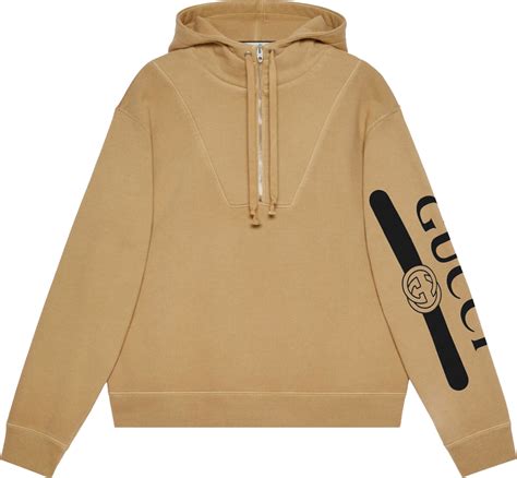 gucci quarter zip up hoodie|Gucci trim tan hoodie sweatshirt.